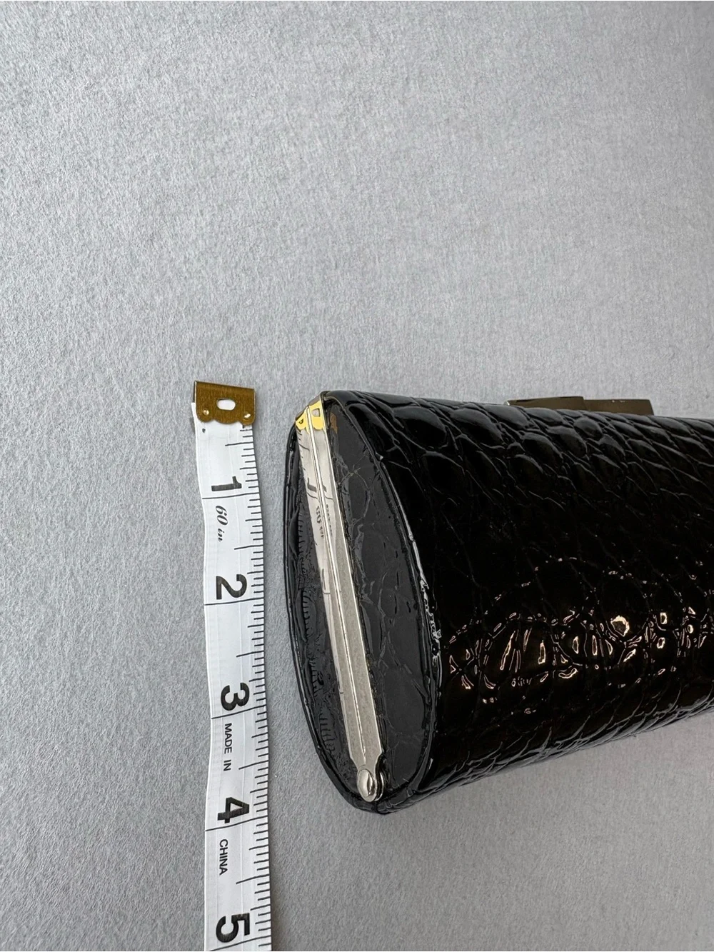 La Regale Black Patent Croc-Embossed Chain Optional Strap Clutch Evening Bag